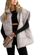 Women's Padded Vest – Sleeveless Zip-Up Pocket Gilet