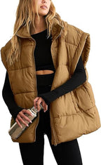 Women's Padded Vest – Sleeveless Zip-Up Pocket Gilet