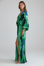 Women's Pleated Maxi Dress – V-Neck Evening Dress