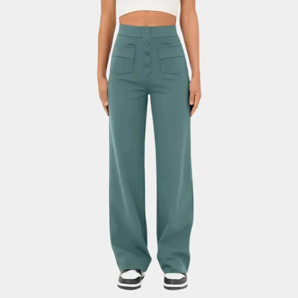 Women's High Waist Straight Leg Pants – Stretch Pocket Tailored Trousers