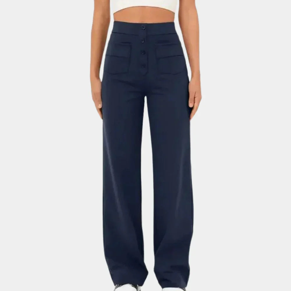 Women's High Waist Straight Leg Pants – Stretch Pocket Tailored Trousers