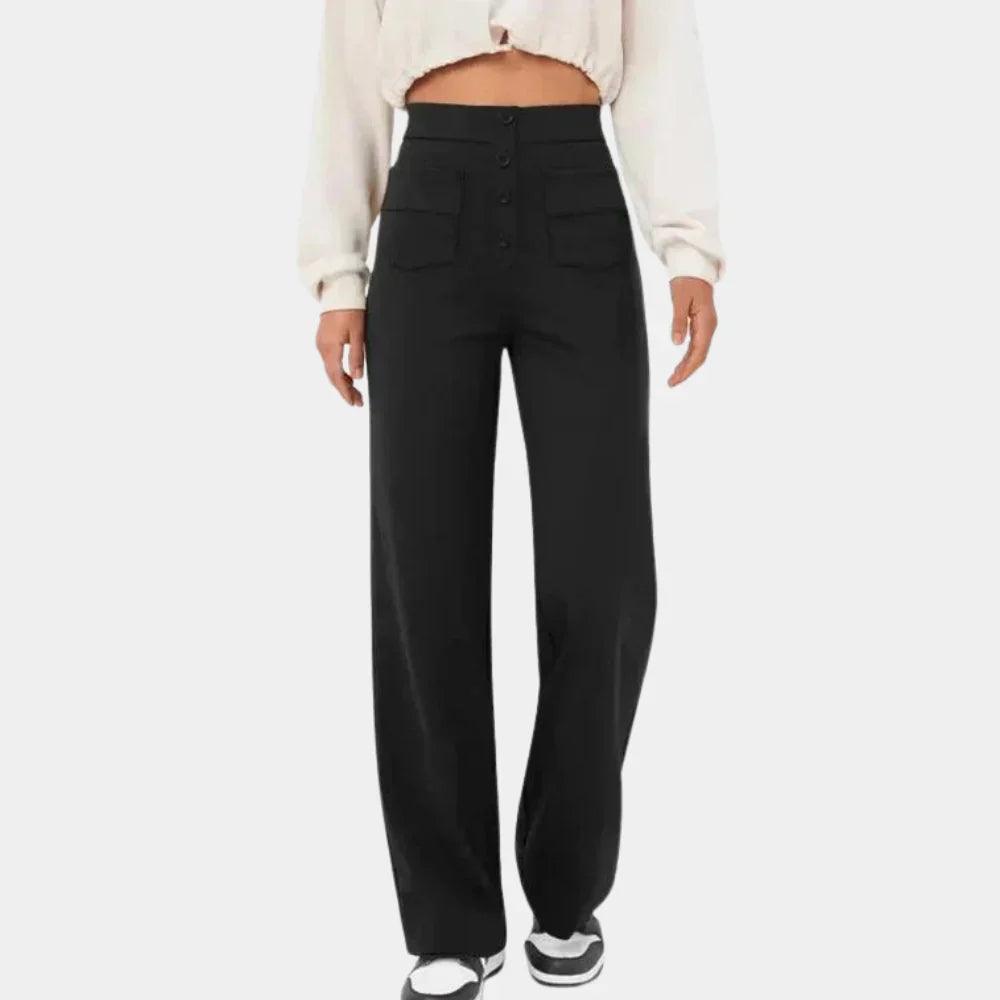 Women's High Waist Straight Leg Pants – Stretch Pocket Tailored Trousers