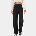 Women's High Waist Straight Leg Pants – Stretch Pocket Tailored Trousers