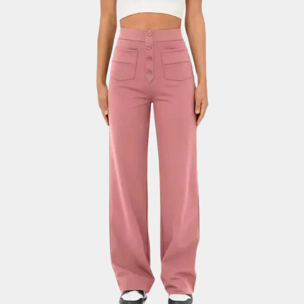 Women's High Waist Straight Leg Pants – Stretch Pocket Tailored Trousers