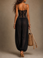 Women's Lace Halter Jumpsuit – Lace Bodice Wide Leg Evening Jumpsuit