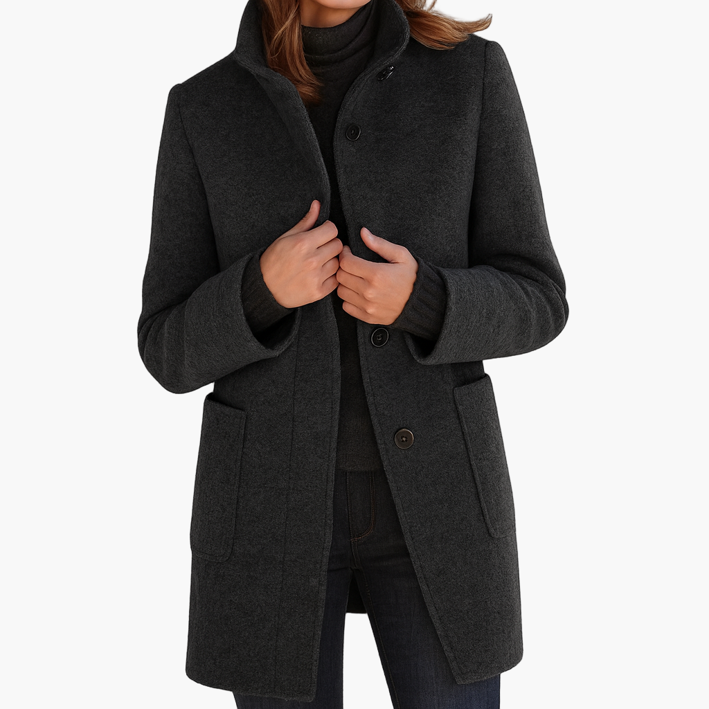 Women's Tailored Winter Coat – Classic Button Front Long Coat