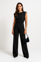 Women's Draped Top Pants Set – High Waist Wide Leg Co-Ord Set