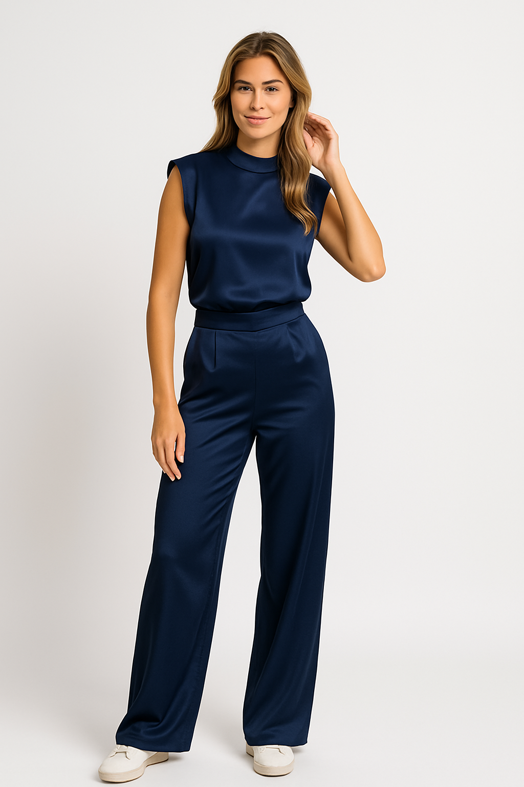 Women's Sleeveless Wide Leg Jumpsuit – Open Back Evening Jumpsuit