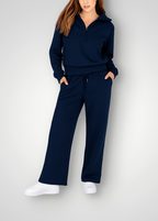 Women's Wide Leg Lounge Set – Zip-Up Top High Waist Pants Set