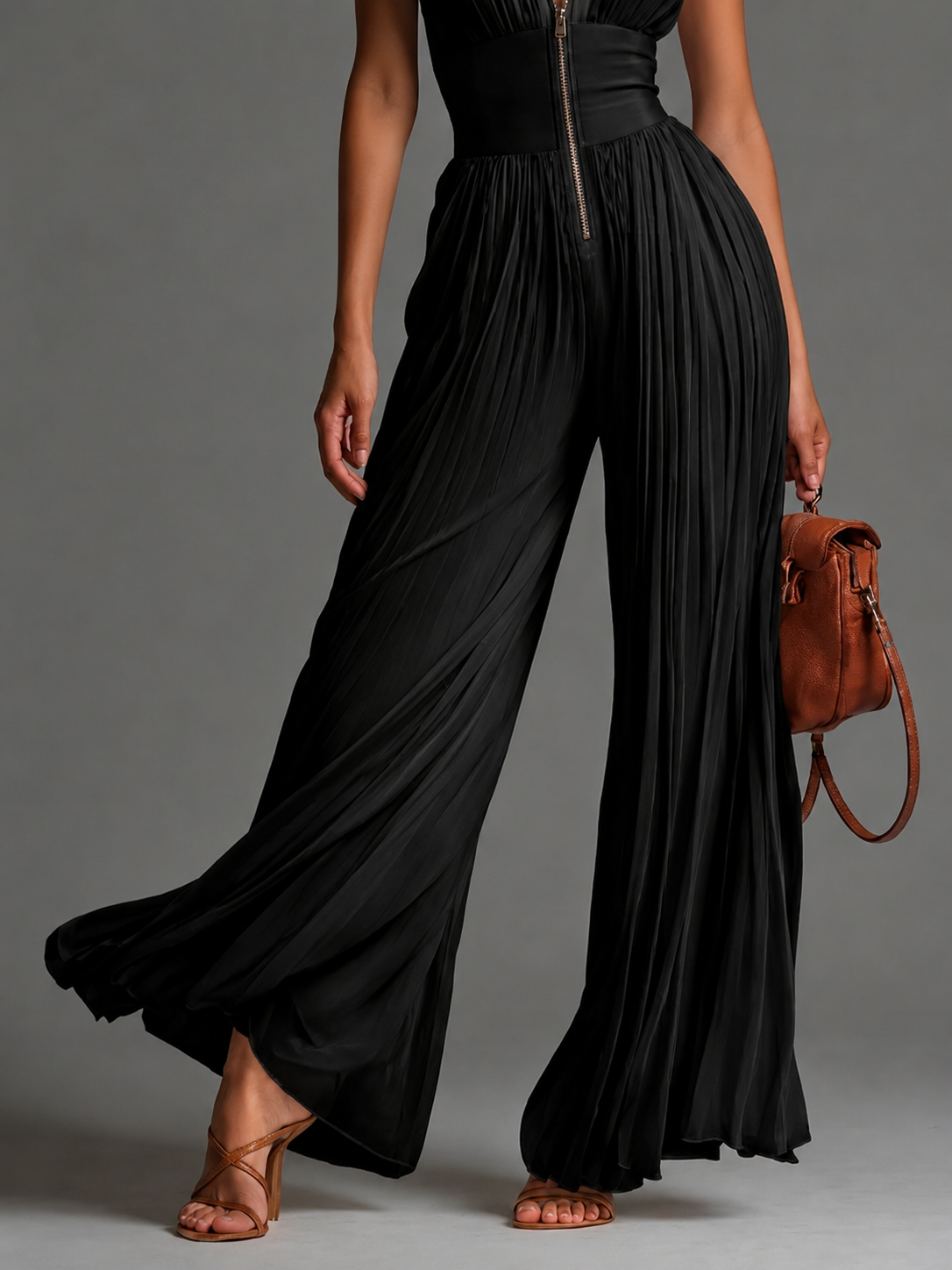 Women's Halter Wide Leg Jumpsuit – Defined Waist Formal Occasion Jumpsuit