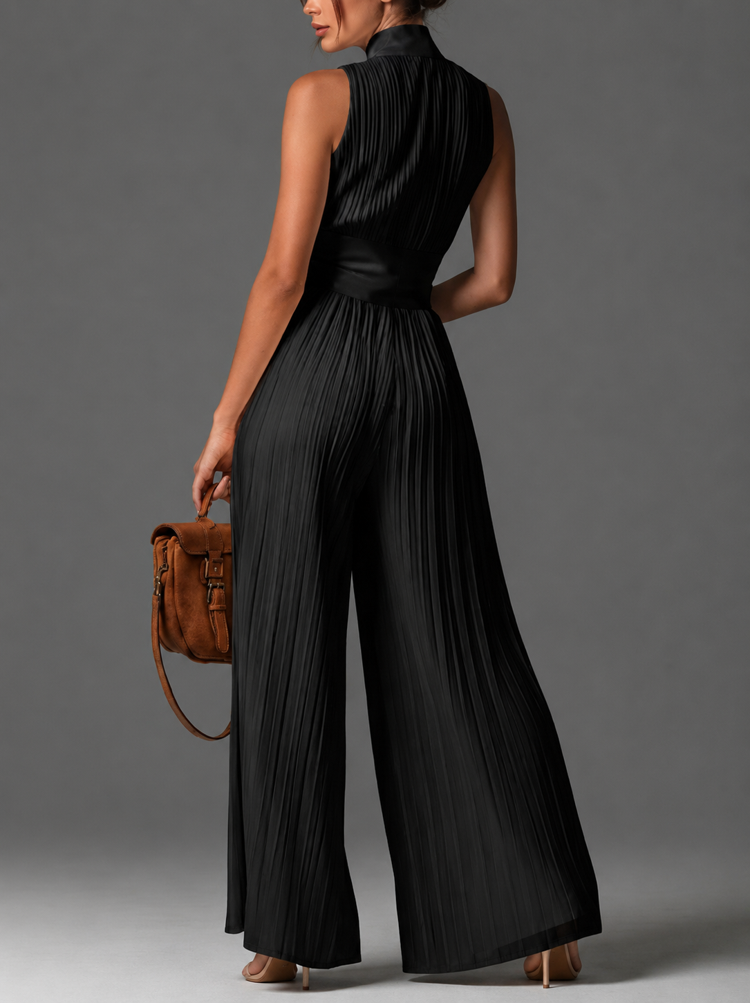Women's Halter Wide Leg Jumpsuit – Defined Waist Formal Occasion Jumpsuit