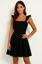 Women's Fit & Flare Mini Dress – Ruffle Strap Day Dress