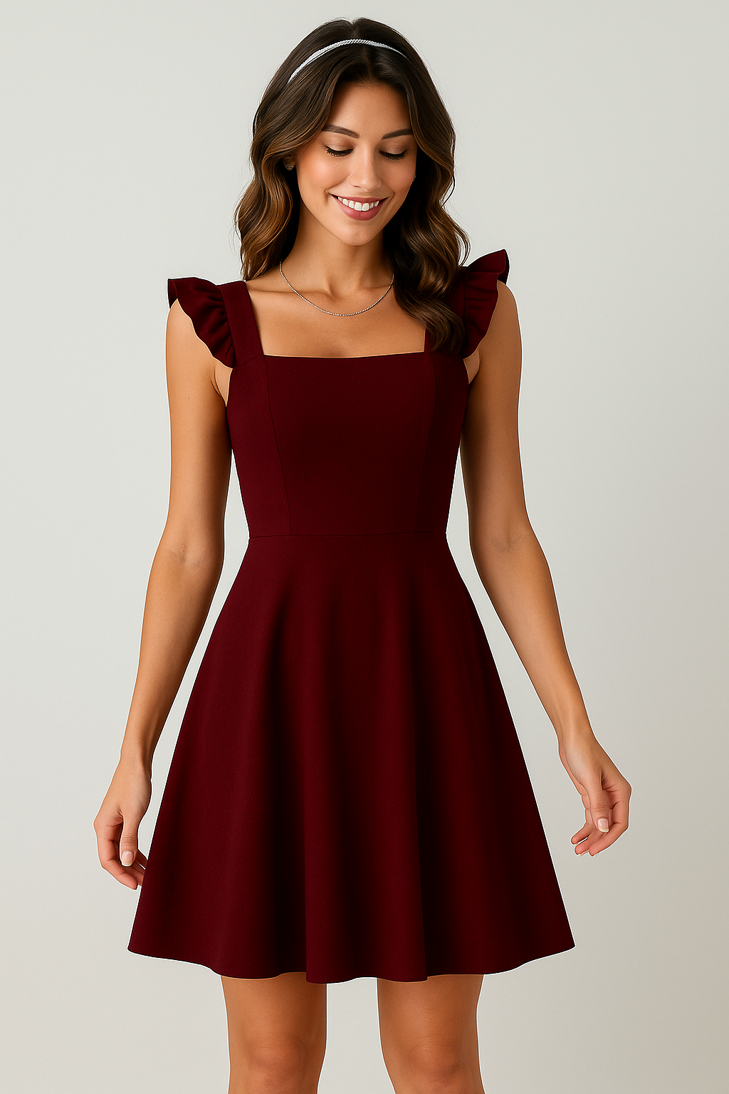 Women's Fit & Flare Mini Dress – Ruffle Strap Day Dress