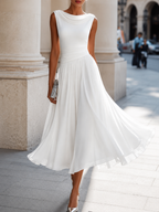 Women's Pleated Midi Dress – Flowy Formal Wedding Guest Dress