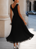 Women's Pleated Midi Dress – Flowy Formal Wedding Guest Dress