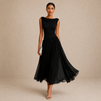 Women's Pleated Midi Dress – Flowy Formal Wedding Guest Dress
