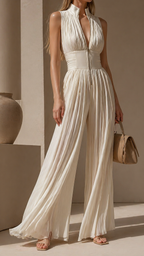 Women's Pleated Formal Jumpsuit – Tailored Evening Party Jumpsuit