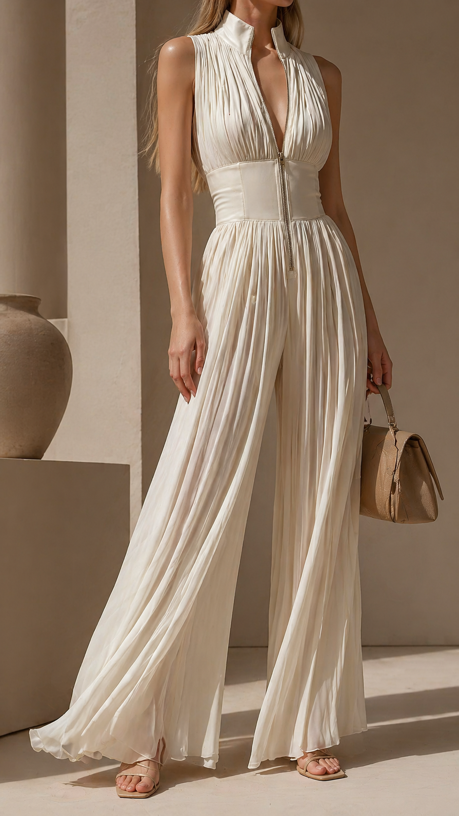 Women's Pleated Formal Jumpsuit – Tailored Evening Party Jumpsuit