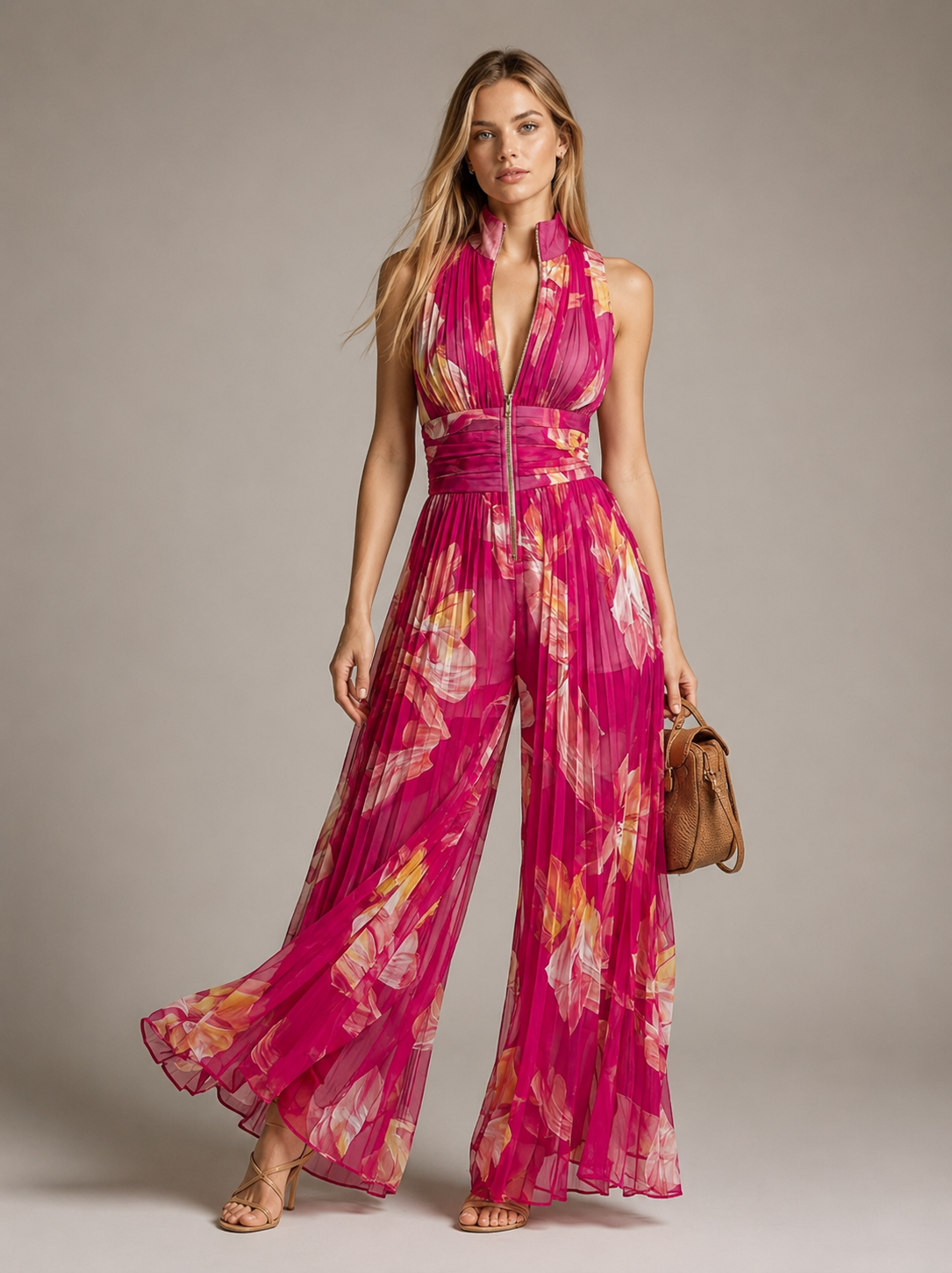 Women's Floral V-Neck Jumpsuit – Wide Leg Summer Party Jumpsuit
