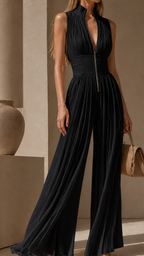 Women's Pleated Formal Jumpsuit – Tailored Evening Party Jumpsuit