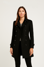 Women's Double-Breasted Mid-Length Coat – Tailored Button Front Coat