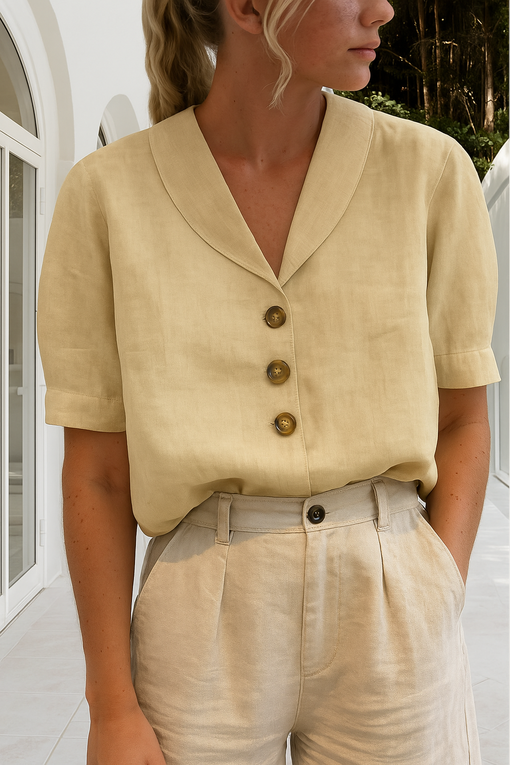 Women's Elegant Wrap Blouse – Summer V-Neck Blouse