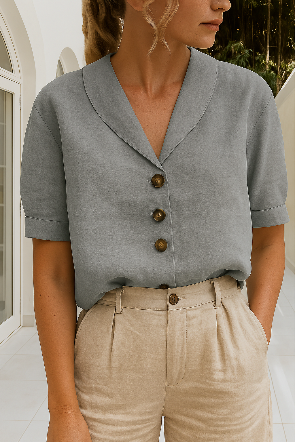 Women's Elegant Wrap Blouse – Summer V-Neck Blouse