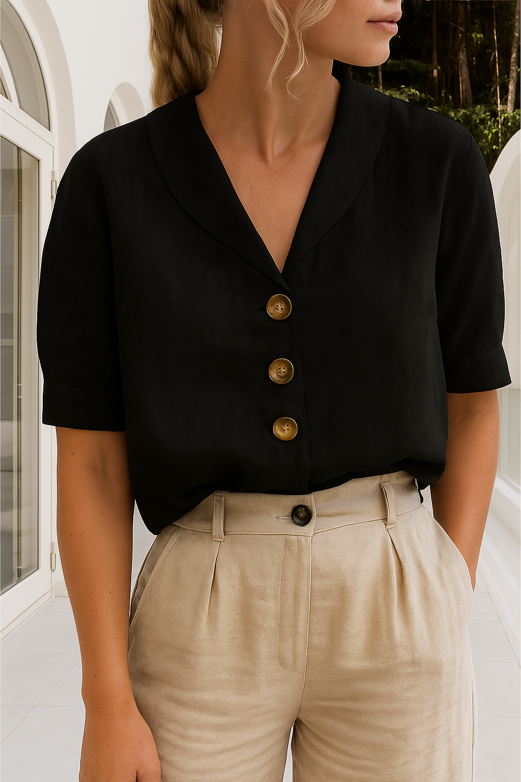 Women's Elegant Wrap Blouse – Summer V-Neck Blouse