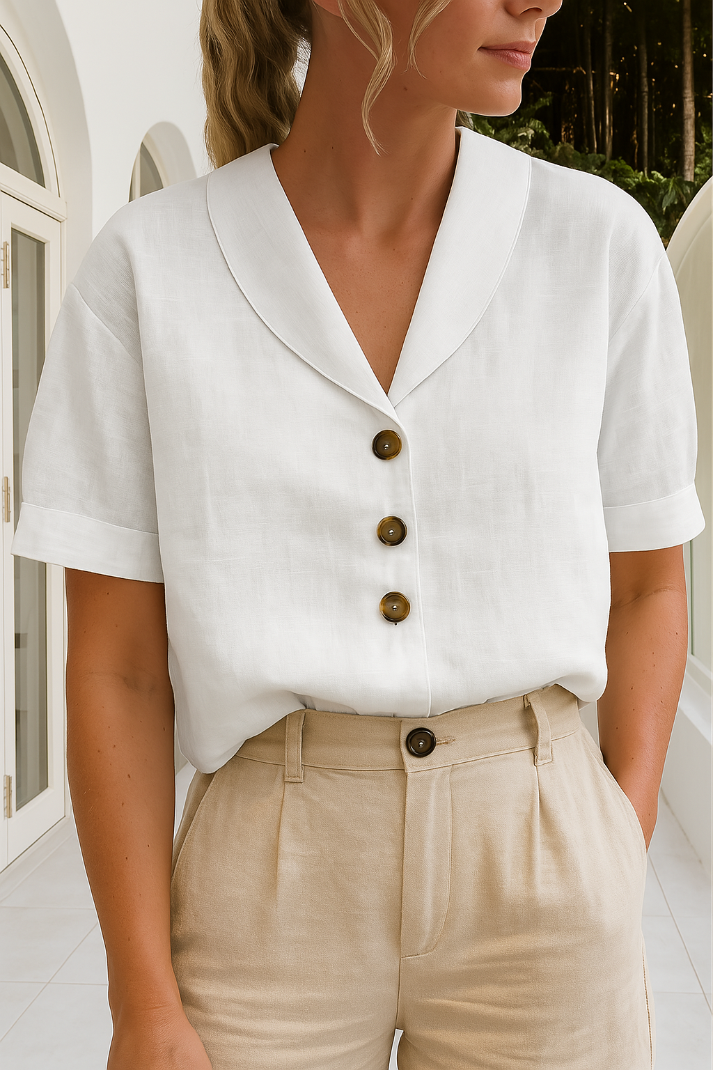 Women's Elegant Wrap Blouse – Summer V-Neck Blouse