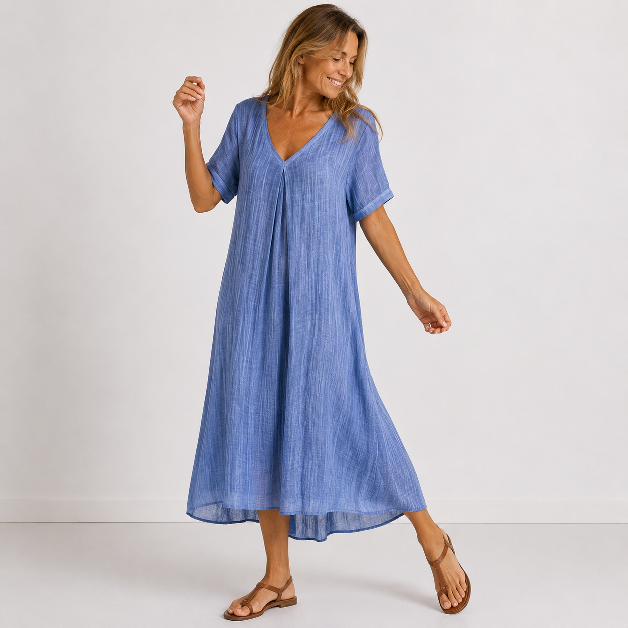 Women's Flowy V-Neck Dress – Relaxed Everyday Summer Dress