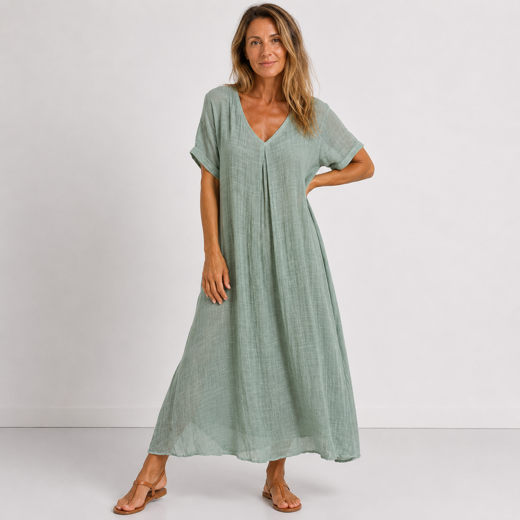 Women's Flowy V-Neck Dress – Relaxed Everyday Summer Dress