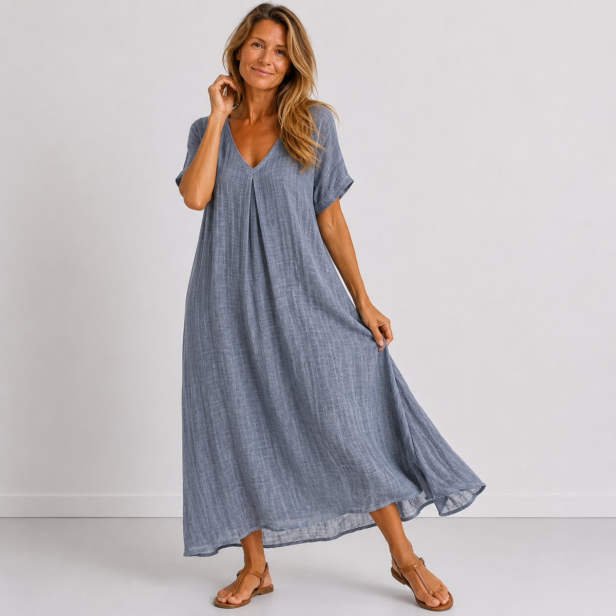 Women's Flowy V-Neck Dress – Relaxed Everyday Summer Dress