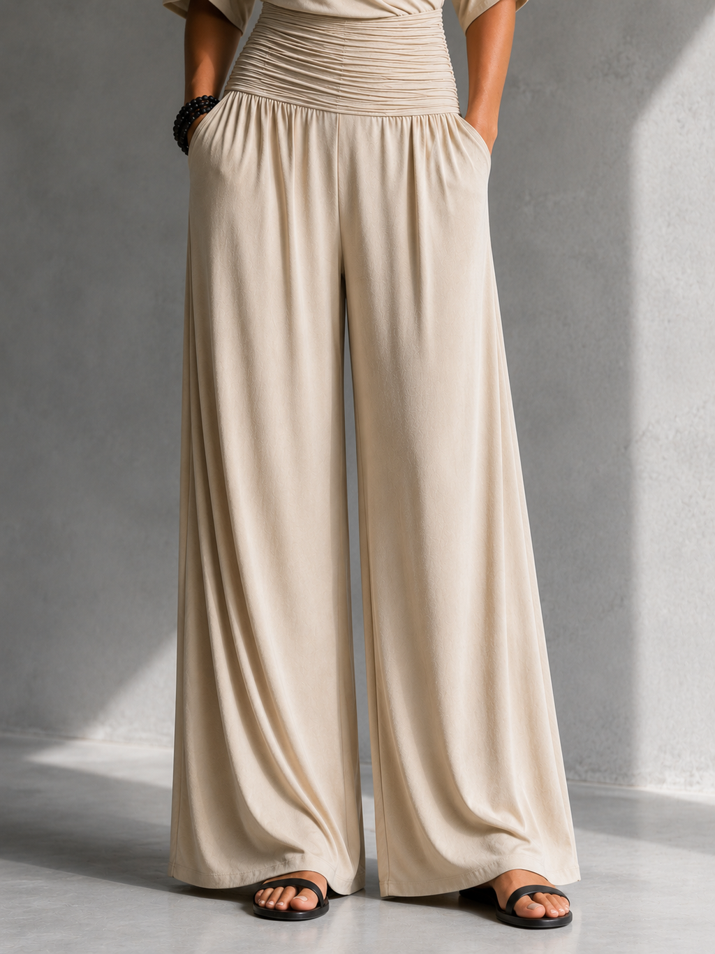 Women's V-Neck Wrap Wide Leg Jumpsuit – Open Shoulder Pocket Evening Jumpsuit