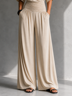Women's V-Neck Wrap Wide Leg Jumpsuit – Open Shoulder Pocket Evening Jumpsuit