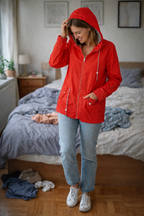 Women's Hooded Rain Jacket – Longline Zip-Up Drawstring Waist Jacket