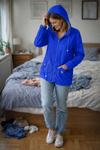 Women's Hooded Rain Jacket – Longline Zip-Up Drawstring Waist Jacket