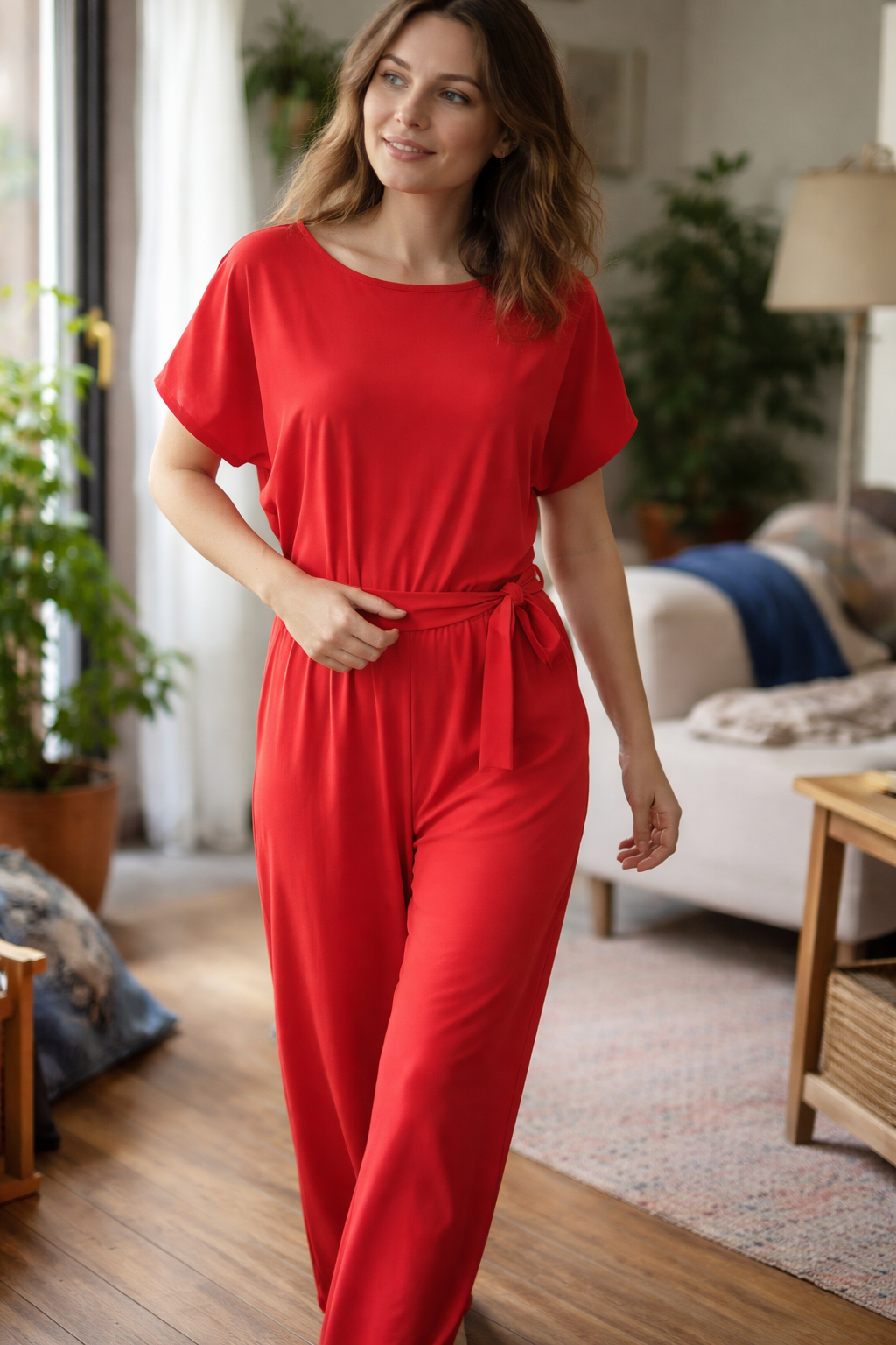 Women's Belted Wide Leg Jumpsuit – Relaxed Fit Occasion Jumpsuit