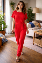 Women's Belted Wide Leg Jumpsuit – Relaxed Fit Occasion Jumpsuit