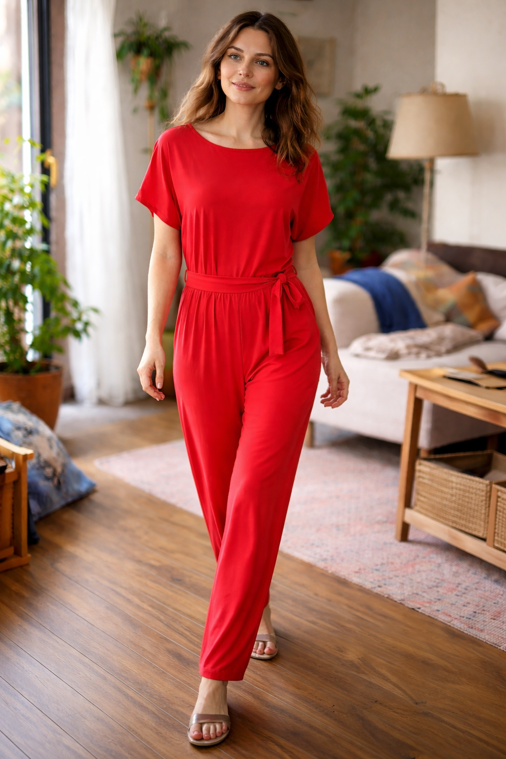 Women's Belted Wide Leg Jumpsuit – Relaxed Fit Occasion Jumpsuit