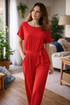Women's Belted Wide Leg Jumpsuit – Relaxed Fit Occasion Jumpsuit