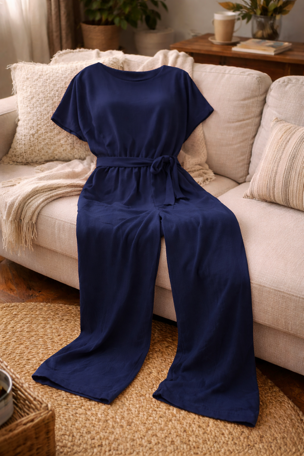 Women's Belted Wide Leg Jumpsuit – Relaxed Fit Occasion Jumpsuit