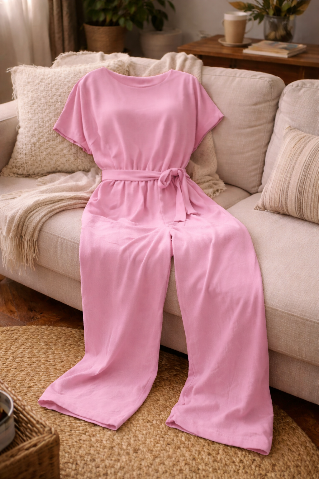 Women's Belted Wide Leg Jumpsuit – Relaxed Fit Occasion Jumpsuit