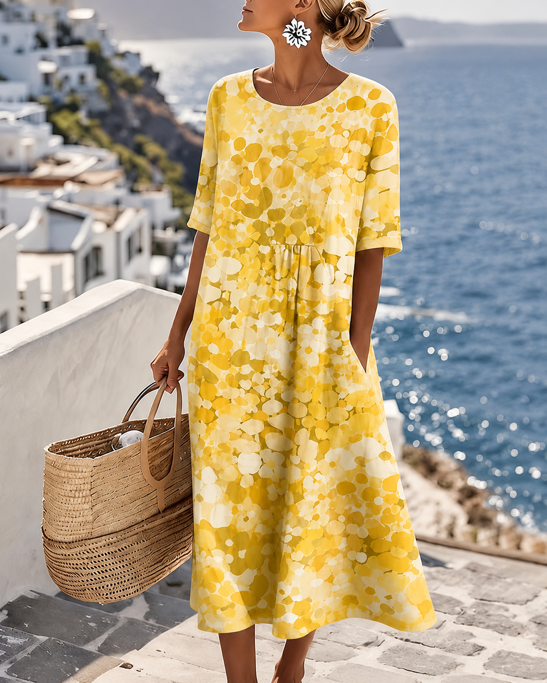 Women's Floral Midi Dress – Flowy Relaxed Summer Dress