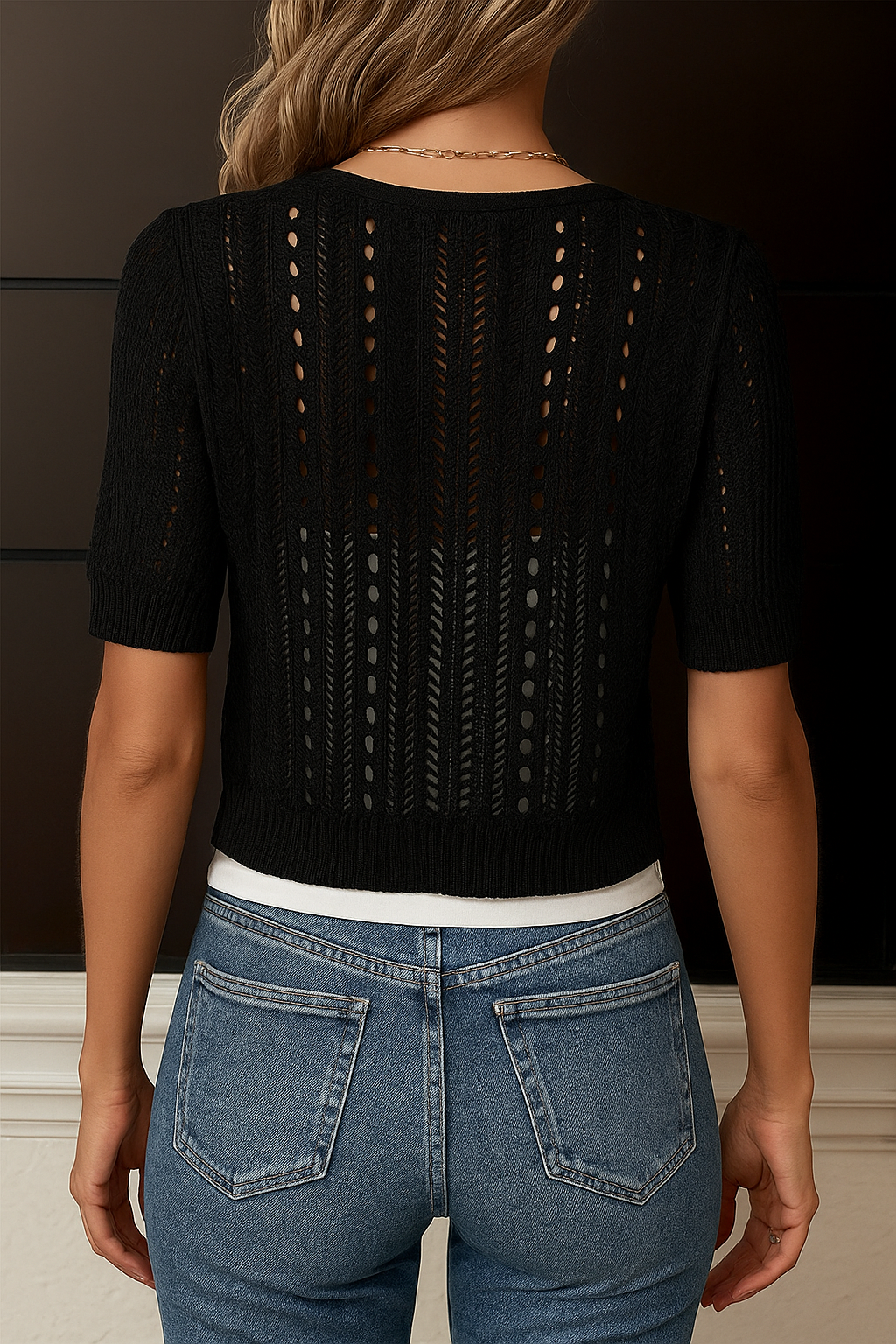 Women's Open Knit Cardigan – Short Sleeve Button Front Cardigan