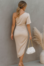 Women's One Shoulder Evening Gown – Pleated High Slit Formal Dress