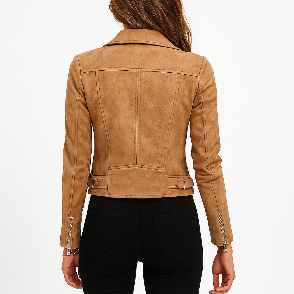 Women's Moto Biker Jacket – Faux Suede Zip Jacket