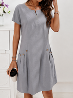 Women's A-Line Midi Dress – Short Sleeve Pocket Day Dress