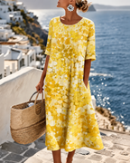 Women's Floral Midi Dress – Short Sleeve Flowy Summer Dress