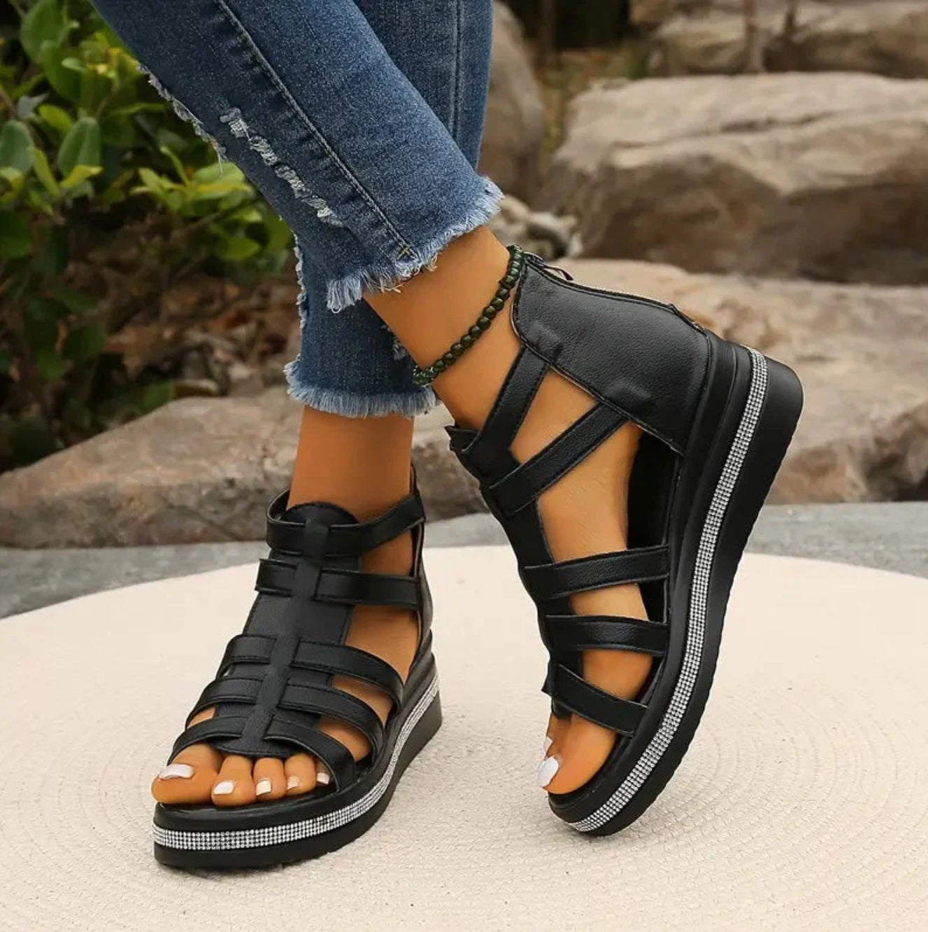 Women's Platform Wedge Sandals – Rhinestone Dress Sandals