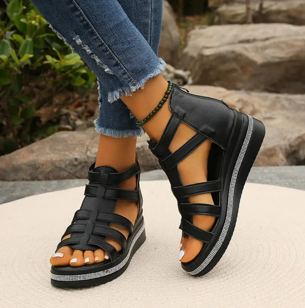 Women's Platform Wedge Sandals – Rhinestone Dress Sandals